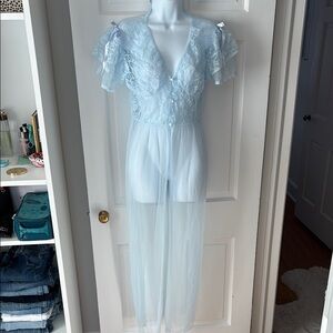 Elegant Lace Sheer Blue Nightgown L